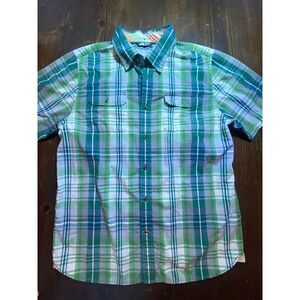The North Face Shirt Men's Size Large Short Sleeve Green Plaid‎ Hiking Outdoors
